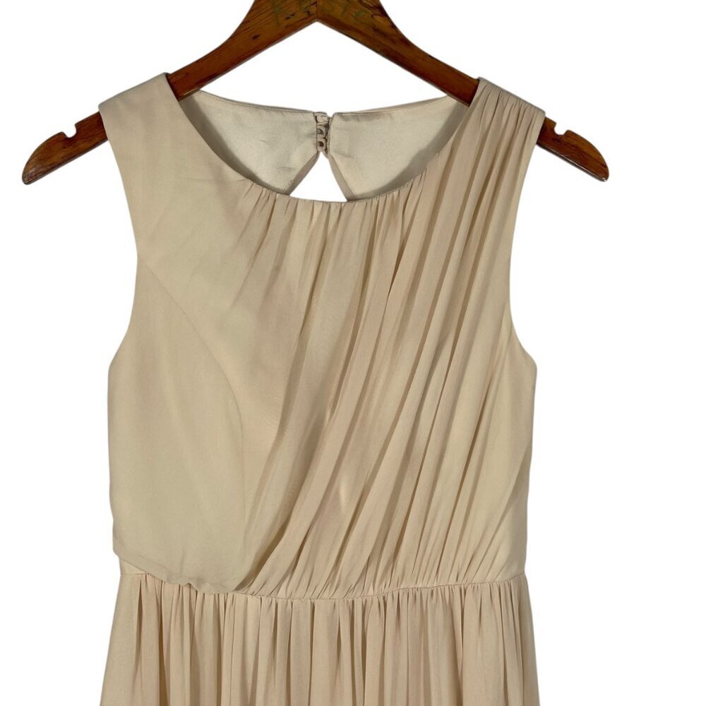 Jenny Yoo Champagne Ivory Pleated Chiffon Open Back Maxi Gown Size 2 - Picture 5 of 11